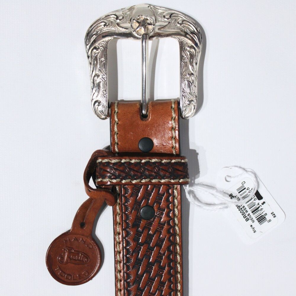NWT Justin Texas Longhorn Brown Leather Western Belt Men Size 36 (44" x 1.5") - Picture 2 of 14